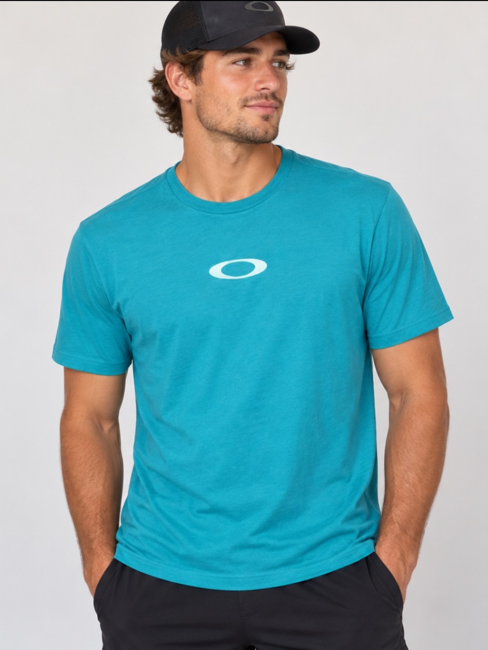 Oakley Turquoise Blue Logo Short Sleeve T-Shirt Size L